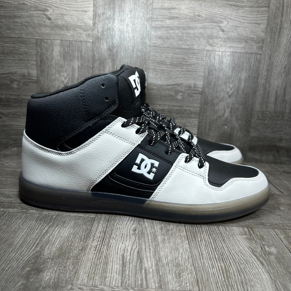DC Shoes Cure Hi Top Mens 11 Black White Leather Skate‎ Sneakers NEW